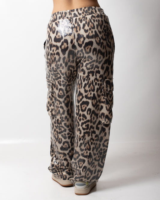 Pantalone Disclaimer cargo con paillettes all-over donna