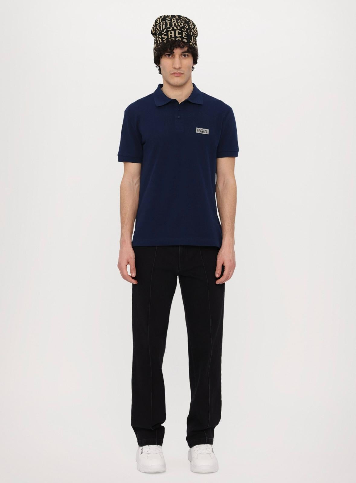 Polo Versace Jeans Couture in pique con logo in metallo uomo