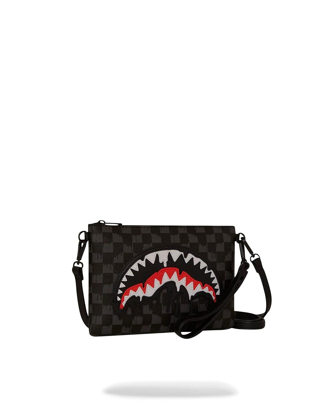 Pochette Sprayground nero dripping sharks in paris crossover clutch con tracolla