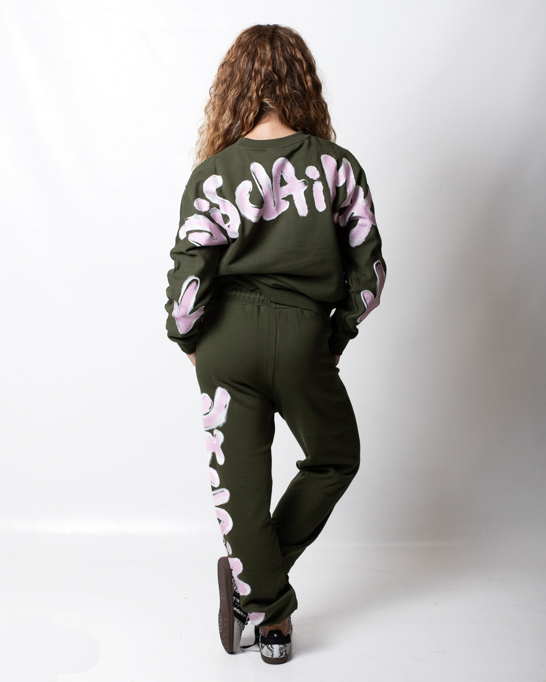 Pantalone Disclaimer in felpa con logo glitterato donna