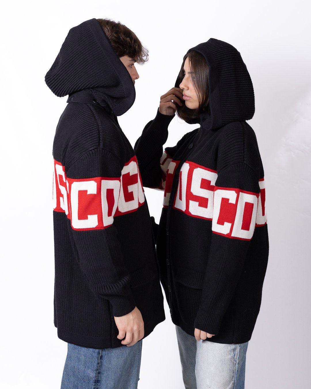 Cardigan GCDS in lana "BAND LOGO" con cappuccio removibile