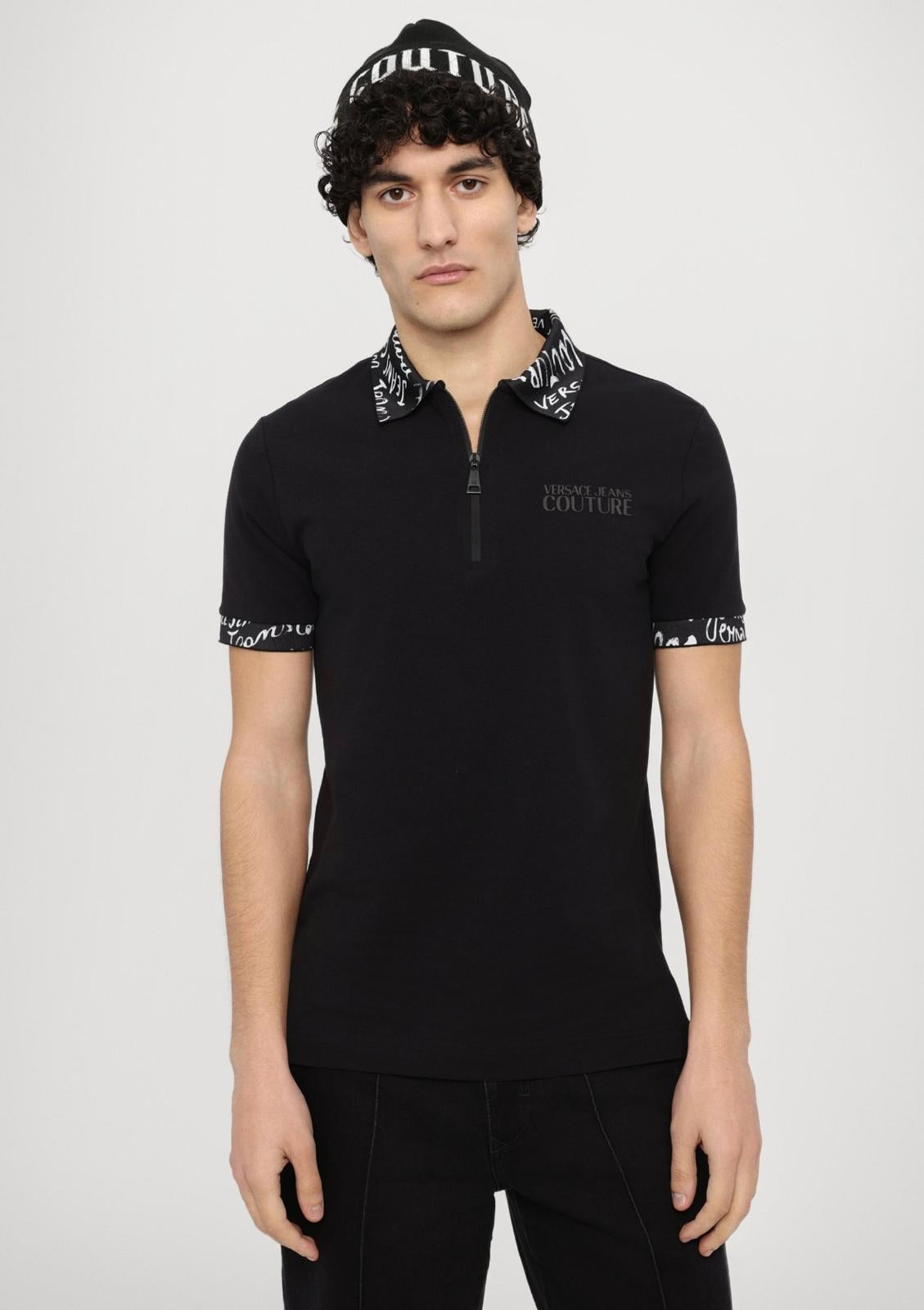Polo Versace Jeans Couture con colletto logato e zip uomo