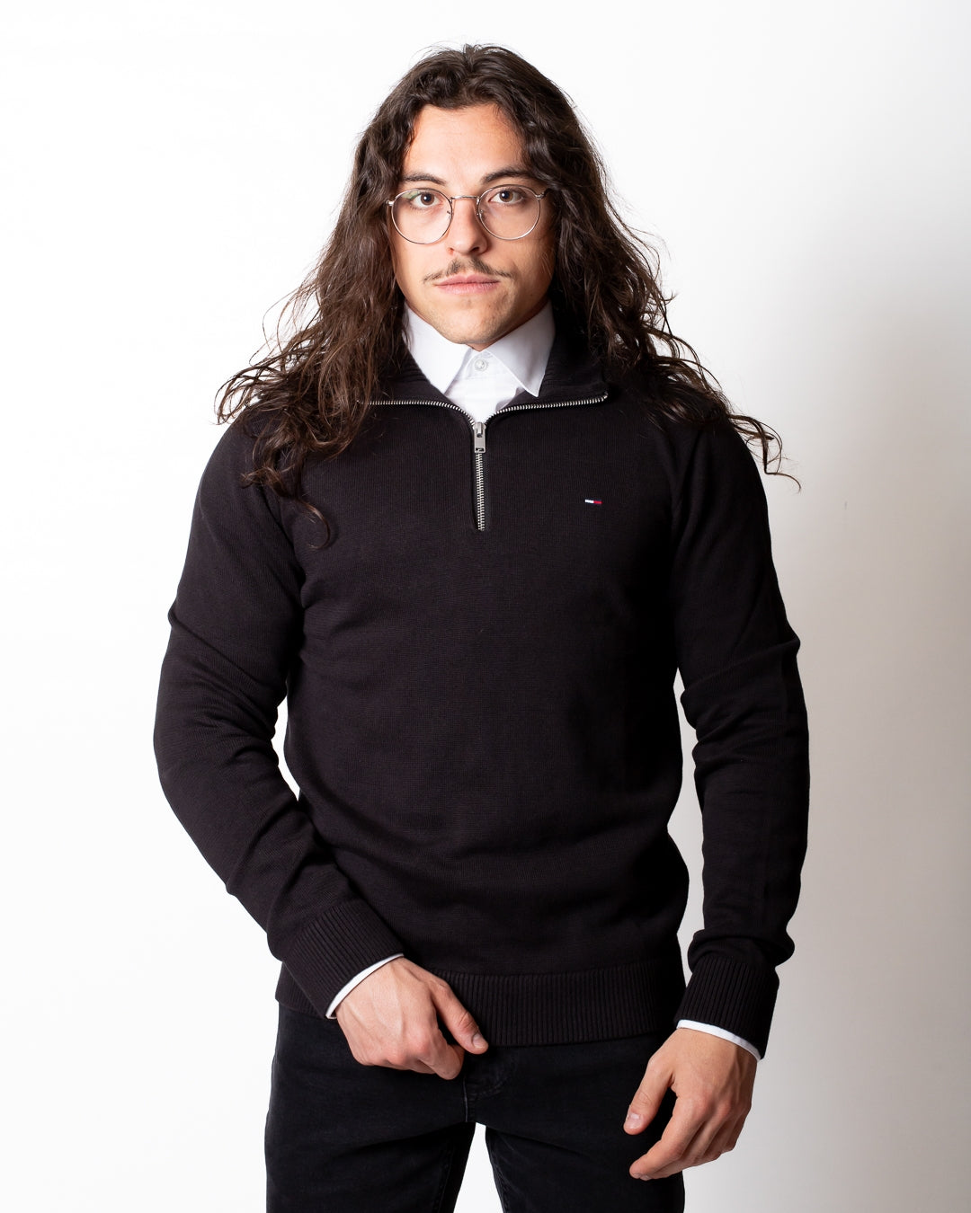 Maglia Tommy Jeans mezza zip con logo minimal uomo
