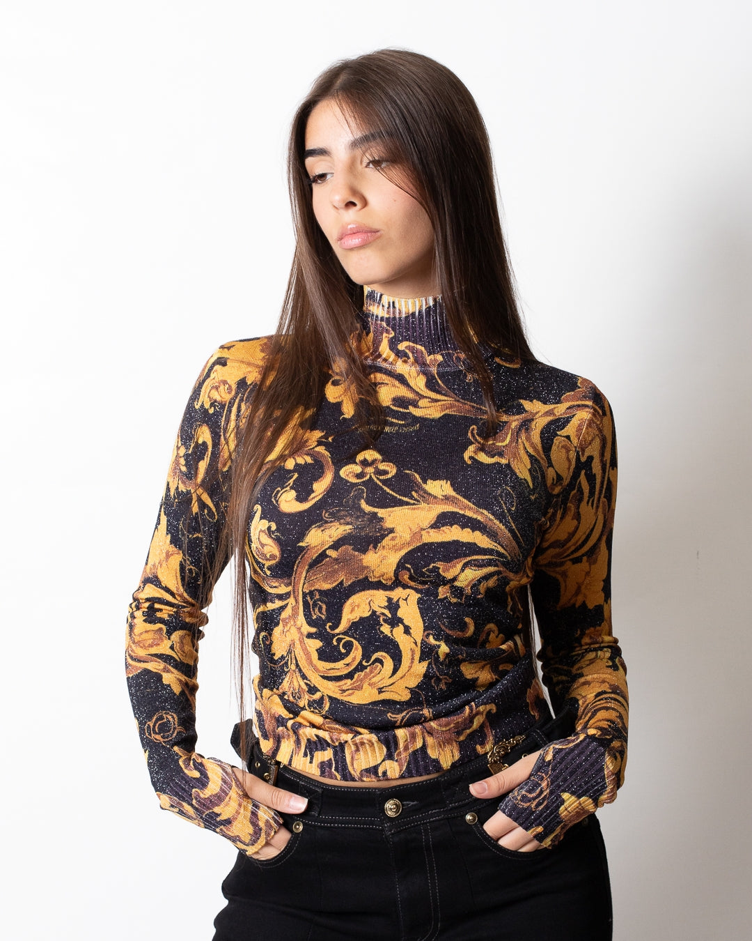 Maglia Versace Jeans Couture lupetto baroque all-over donna