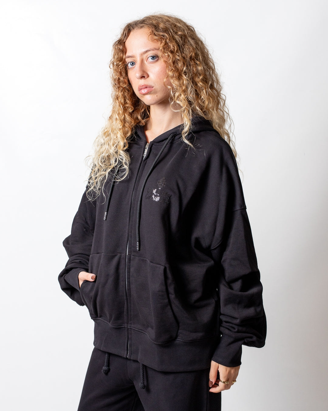 Felpa Marcelo Burlon fullzip con cappuccio e paillettes donna