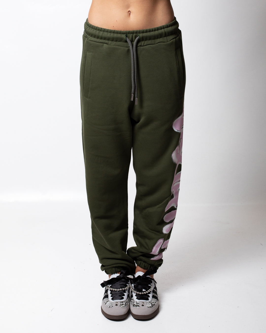 Pantalone Disclaimer in felpa con logo glitterato donna