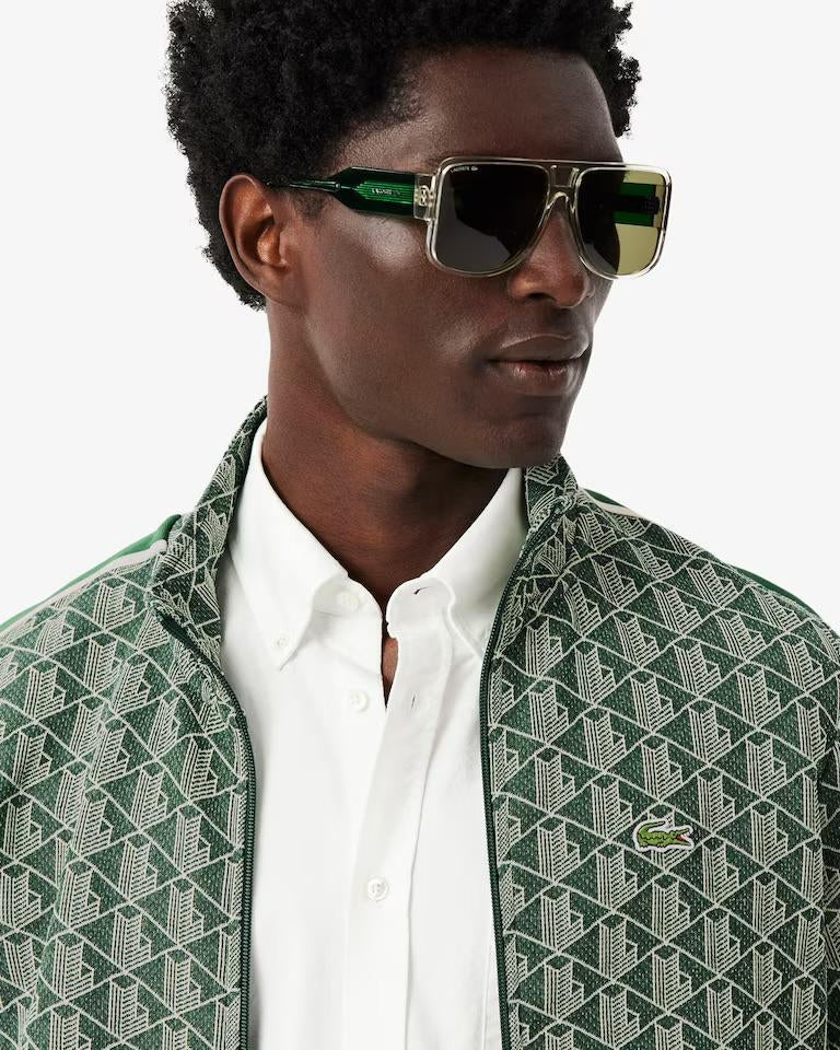 Felpa Lacoste con zip logata allover uomo