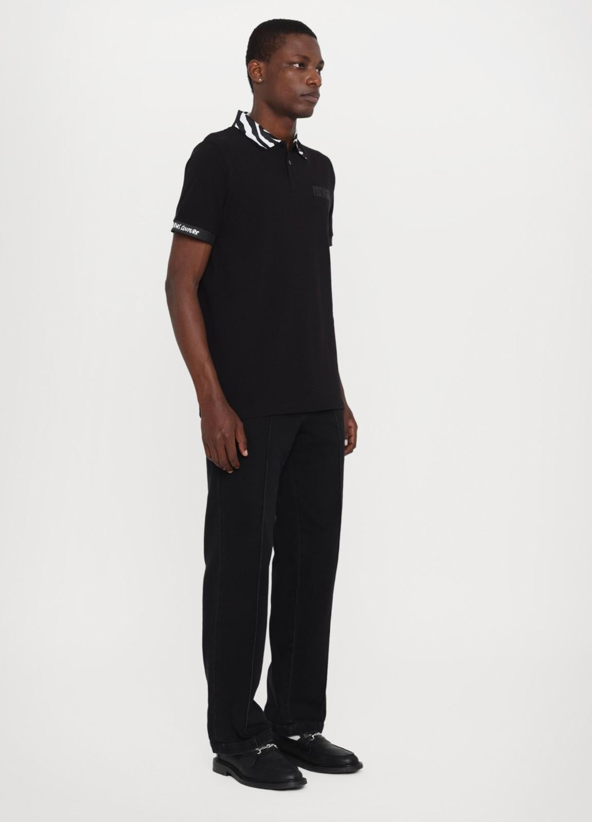 Polo Versace Jeans Couture in pique con logo sul petto e colletto fantasia uomo