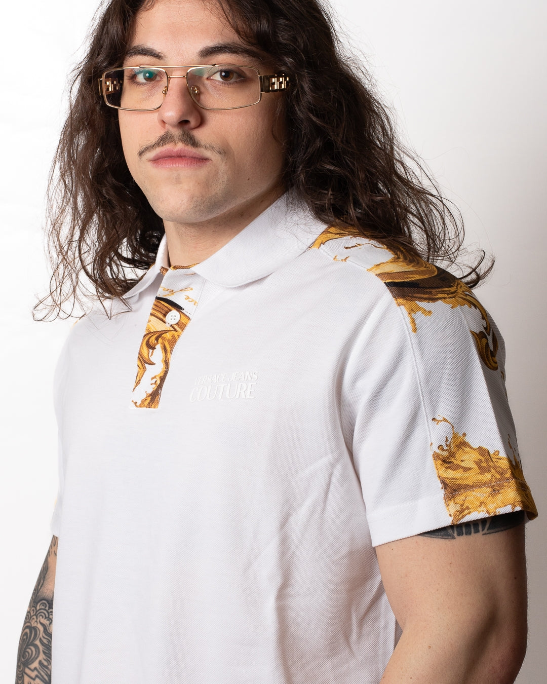 Polo Versace Jeans Couture in piquet "Barocco Wave" uomo