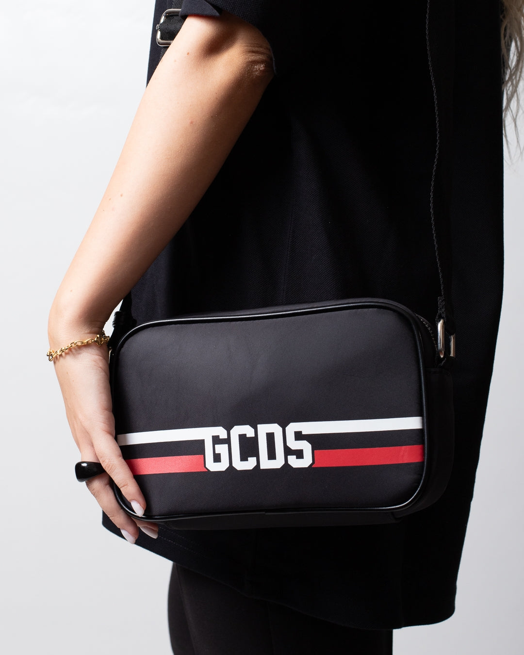 Tracolla GCDS in nylon "Logo Stripes"