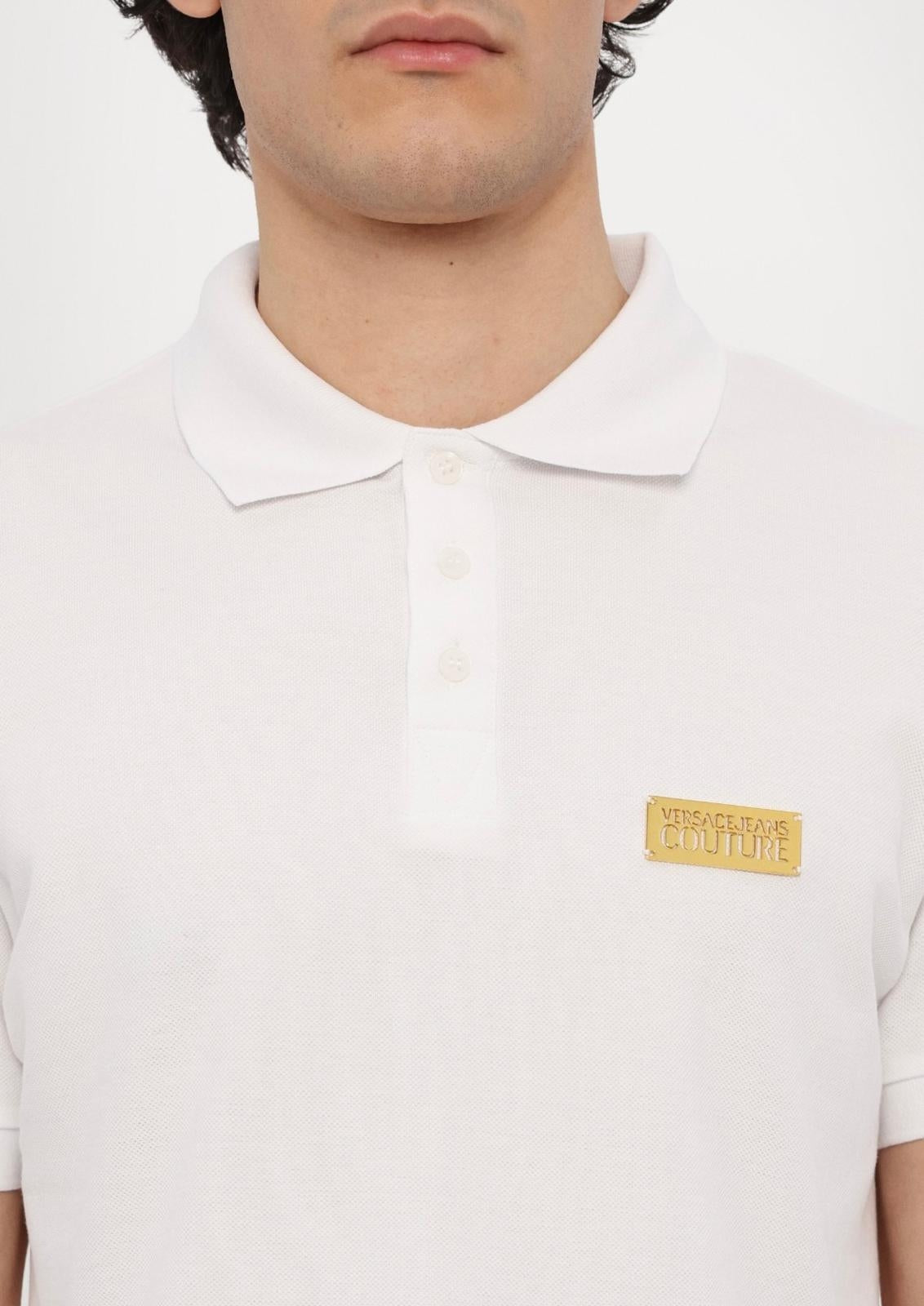 Polo Versace Jeans Couture in pique con logo in metallo uomo