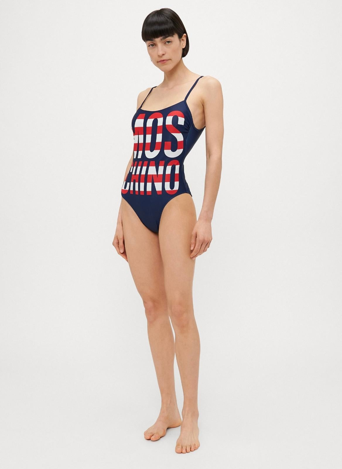 Costume intero Moschino Swim con maxi logo a strisce donna
