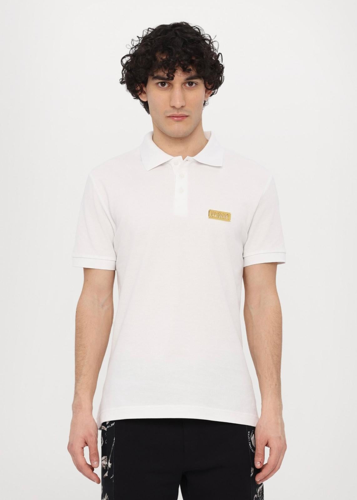 Polo Versace Jeans Couture in pique con logo in metallo uomo