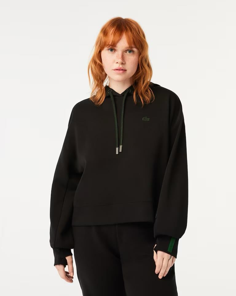 Felpa Lacoste cropped con cappuccio e logo in silicone donna