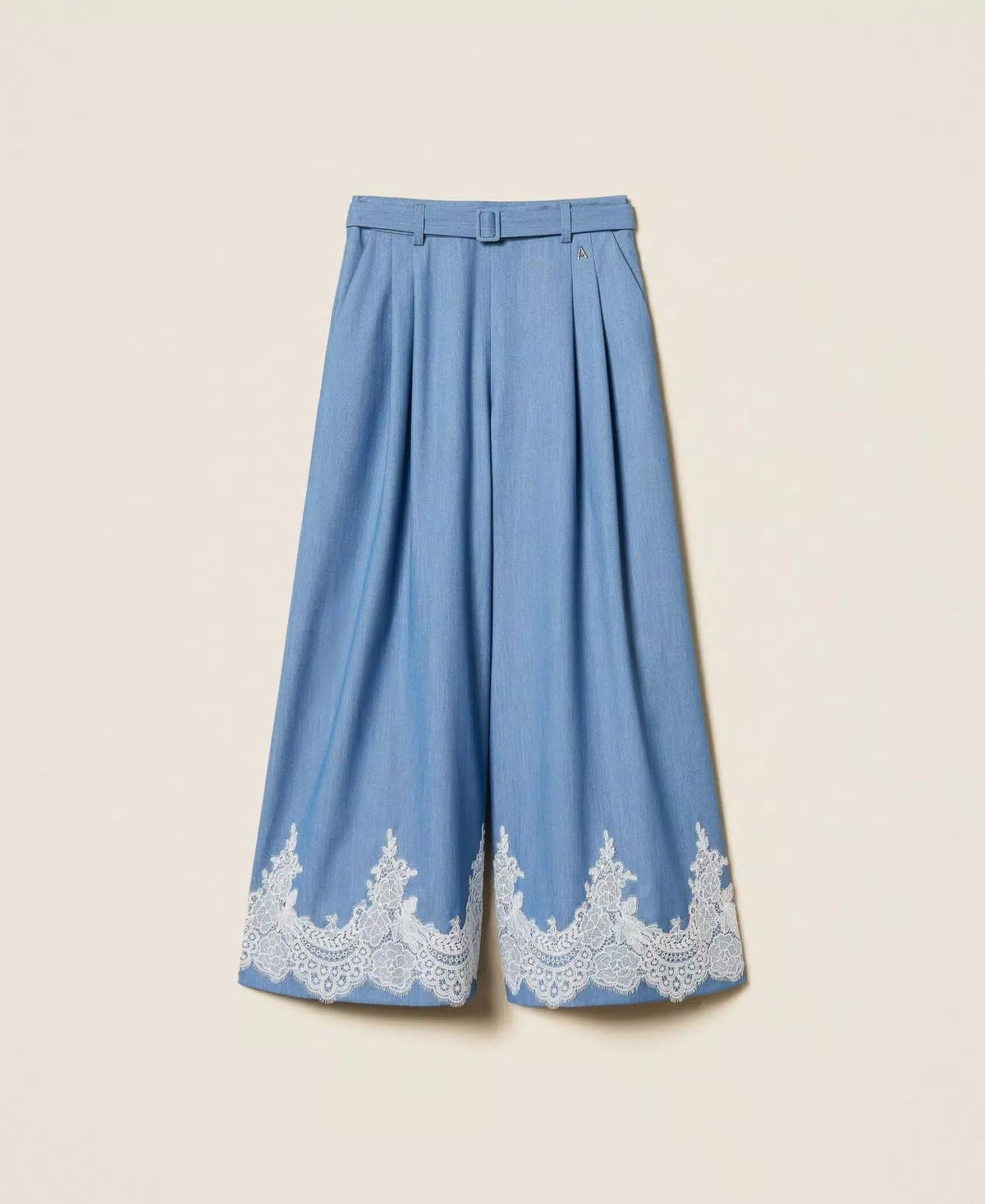 Pantalone Twinset Actitude a palazzo con pizzo e cintura donna