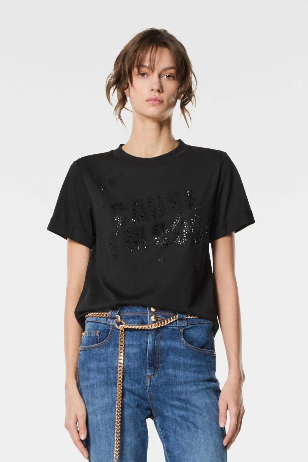 T-Shirt Nenette con strass tono su tono donna
