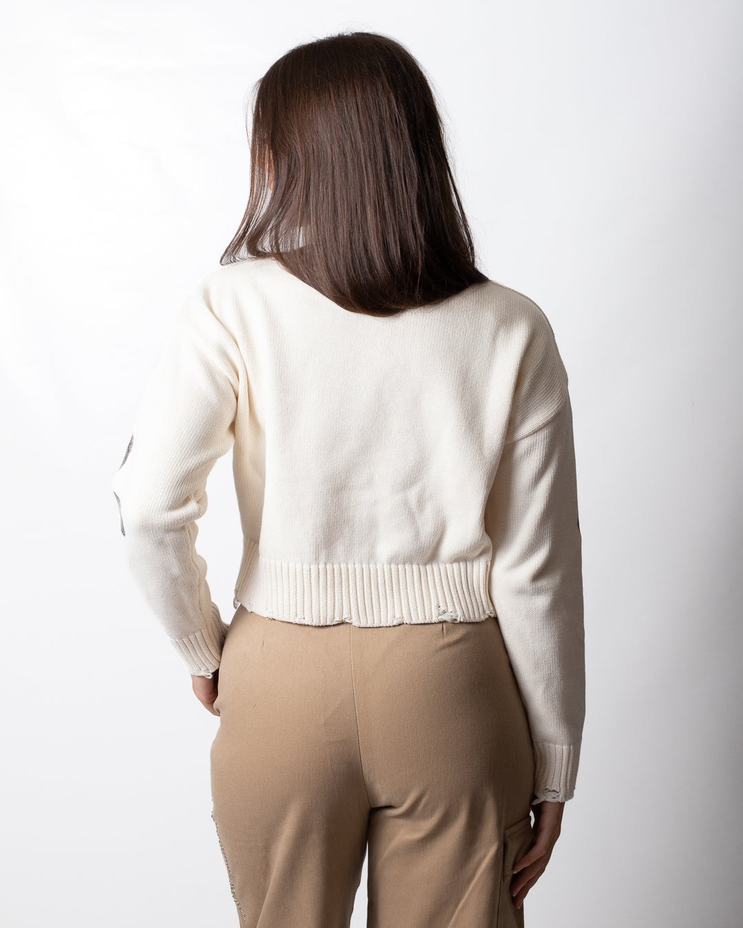 Maglia Disclaimer girocollo cropped con stampa donna