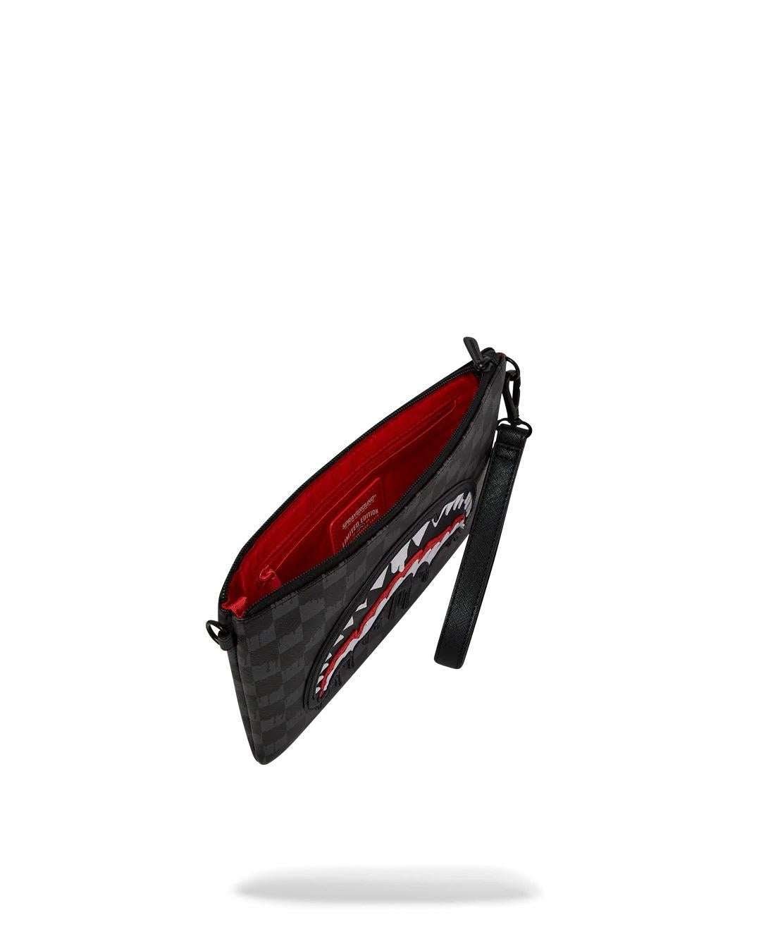 Pochette Sprayground nero dripping sharks in paris crossover clutch con tracolla