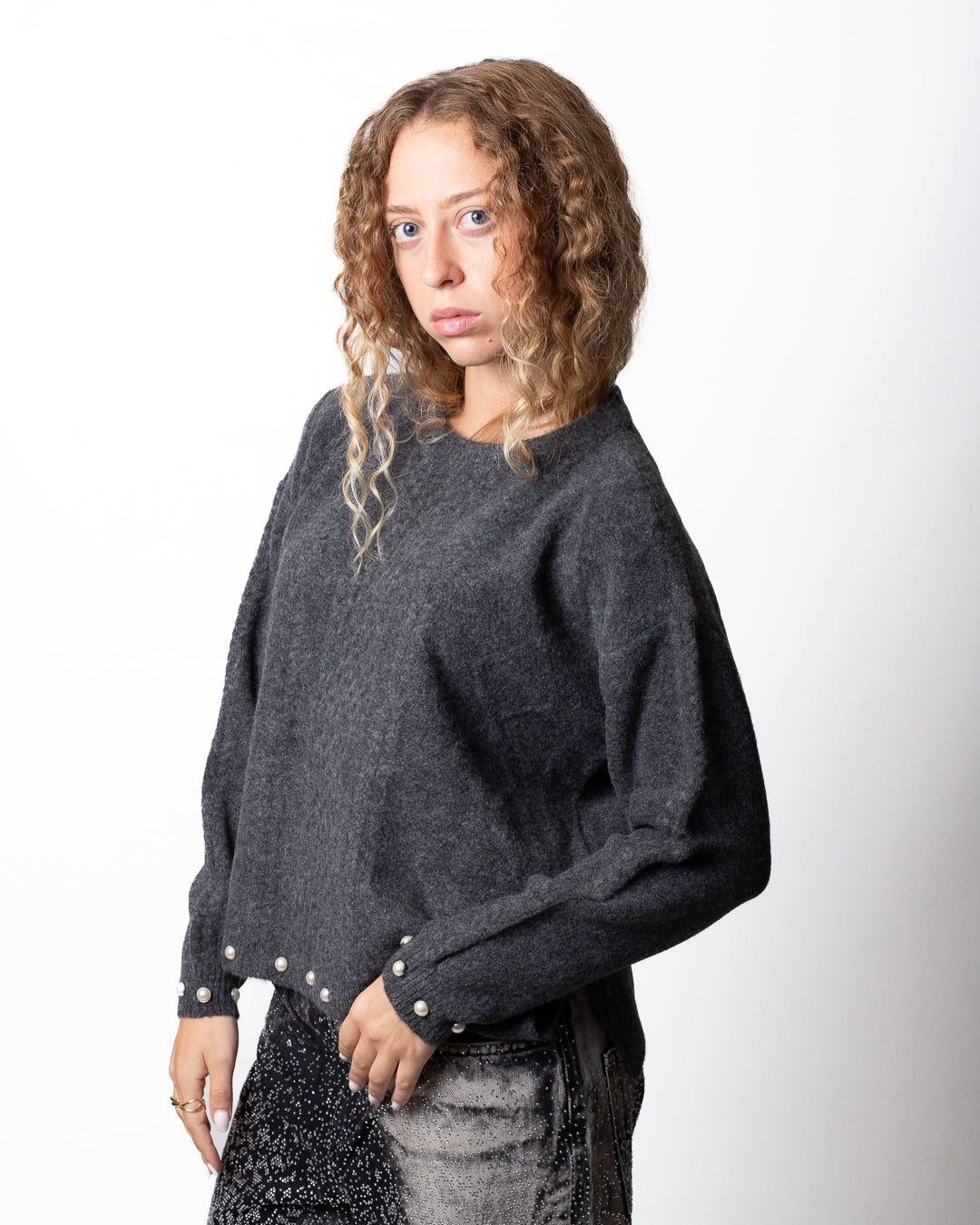 Maglia Twinset Actitude girocollo con perline donna