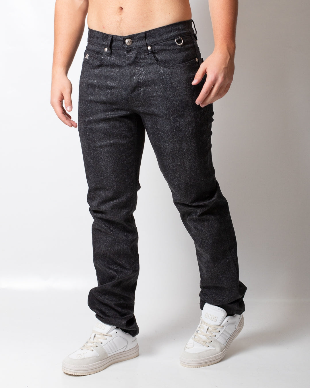 Jeans John Richmond regular con inserti in vera pelle uomo