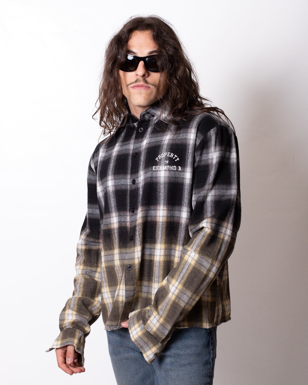 Camicia Richmond X in flanella con borchie