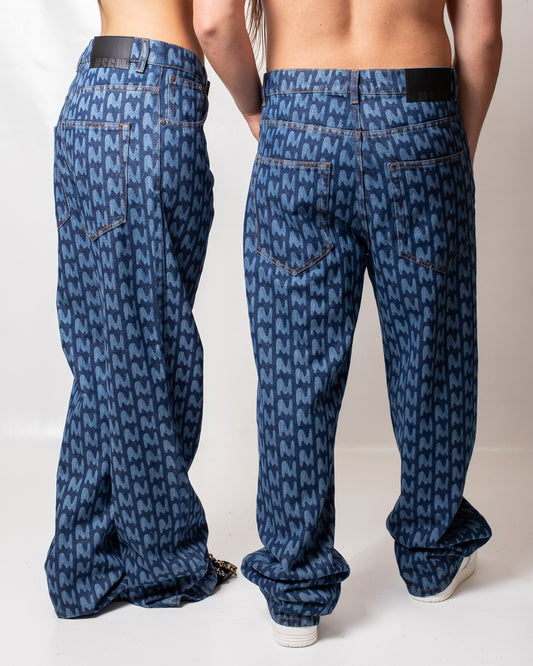 Jeans MSGM baggy con logo monogram all-over
