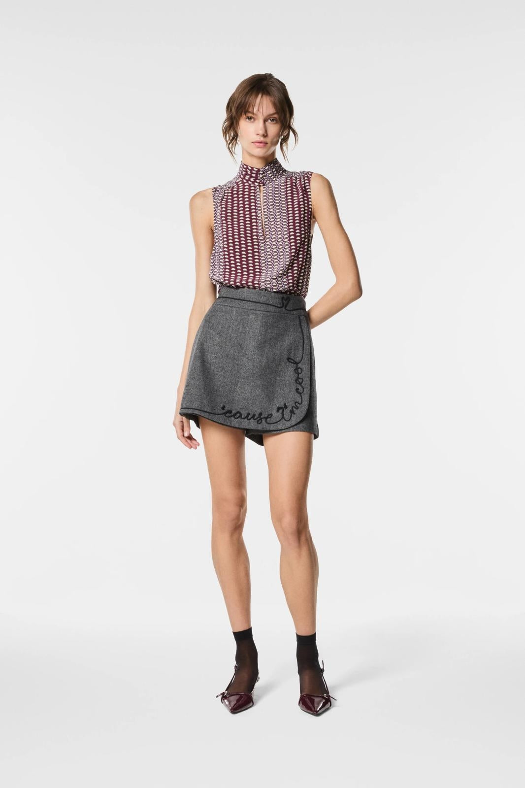 Shorts Nenette ricamato in misto lana donna