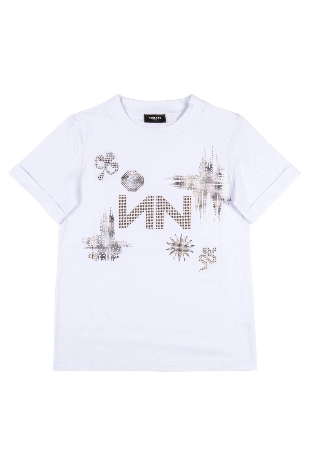 T-Shirt Nenette con logo strass donna