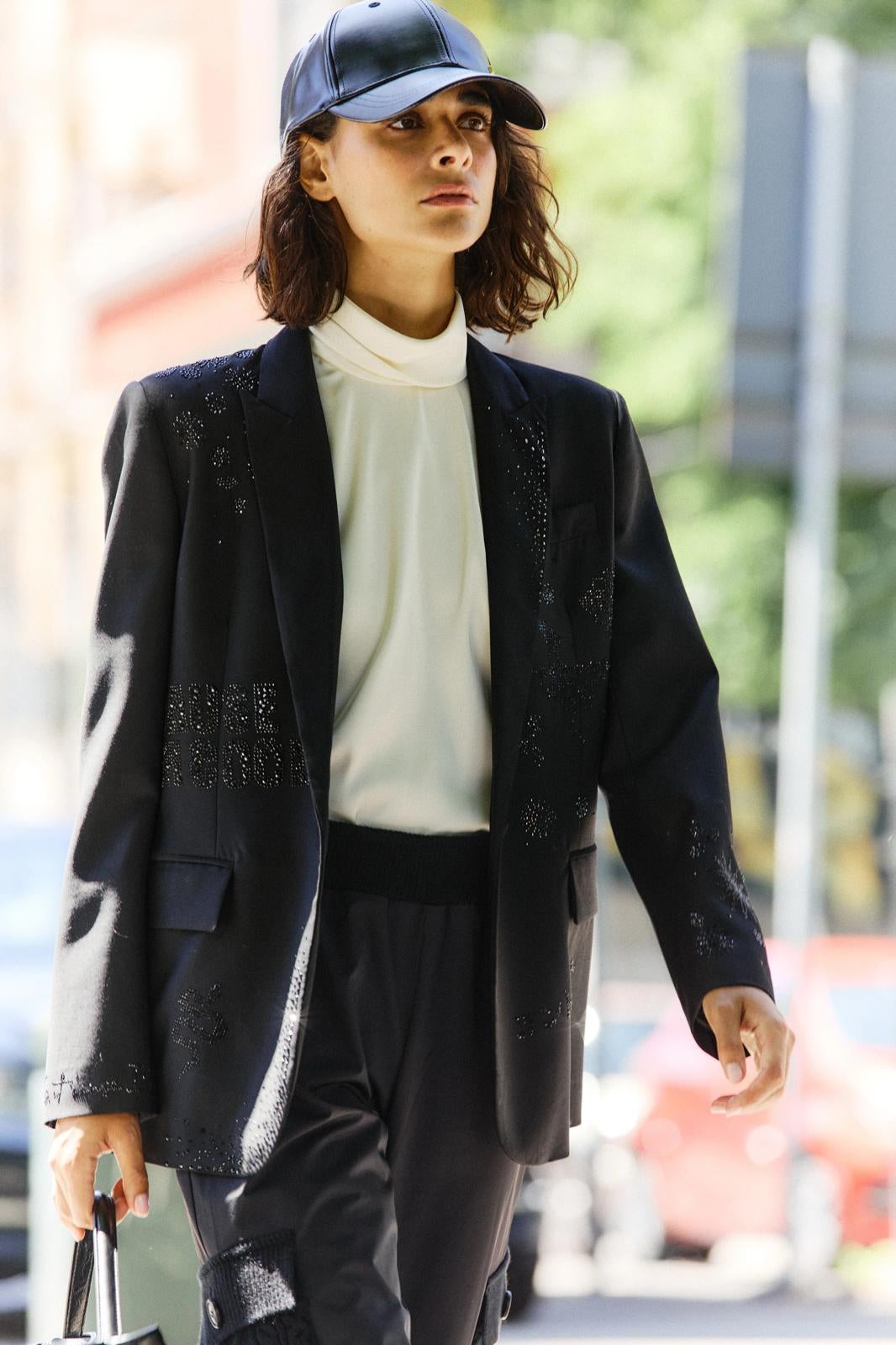 Giacca blazer Nenette monopetto in lana con strass donna