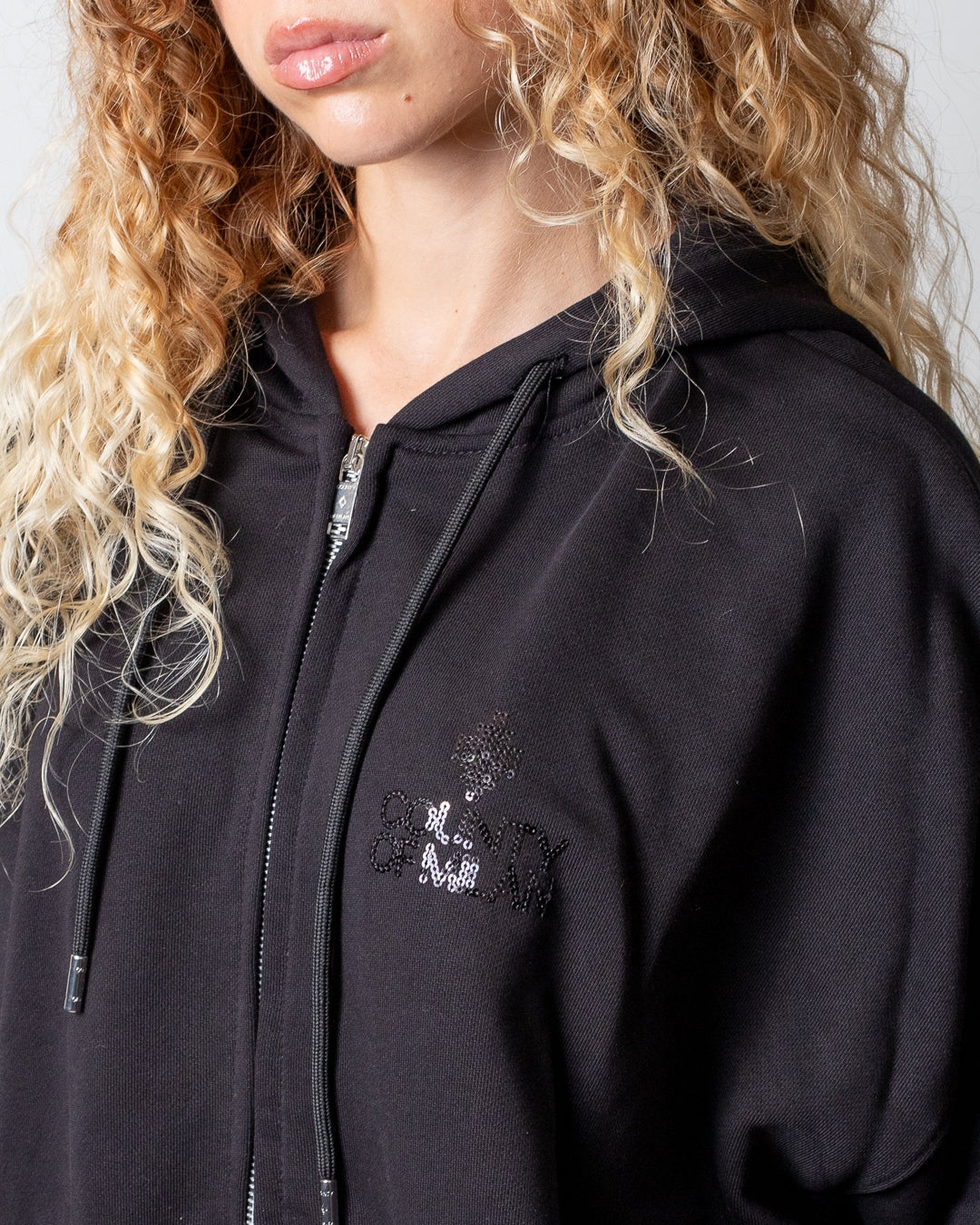 Felpa Marcelo Burlon fullzip con cappuccio e paillettes donna