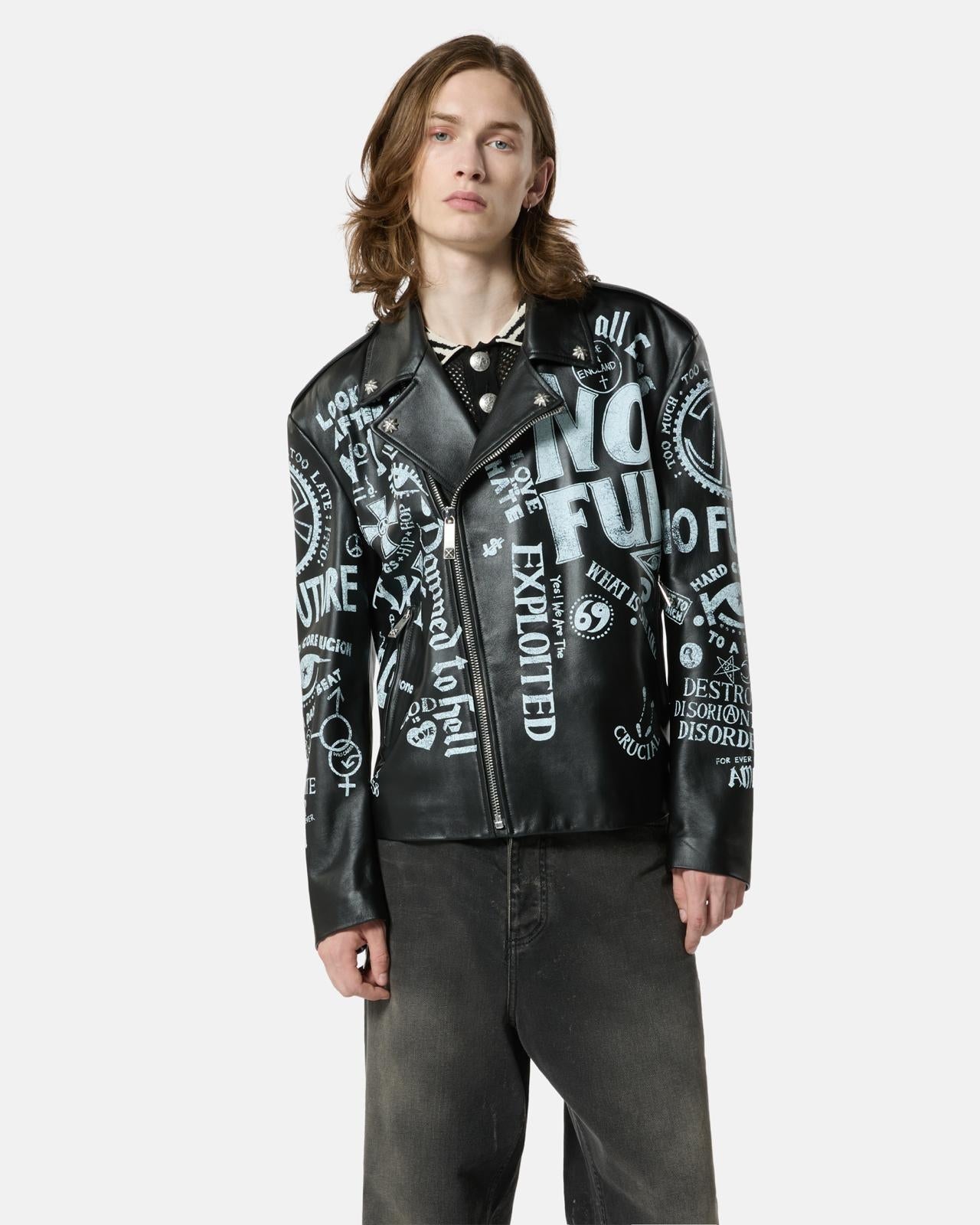 Giubbotto John Richmond in pelle con stampe uomo