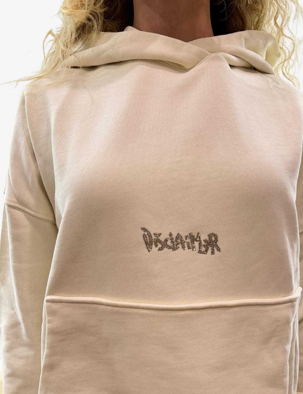 Felpa Disclaimer con cappuccio e logo in strass donna