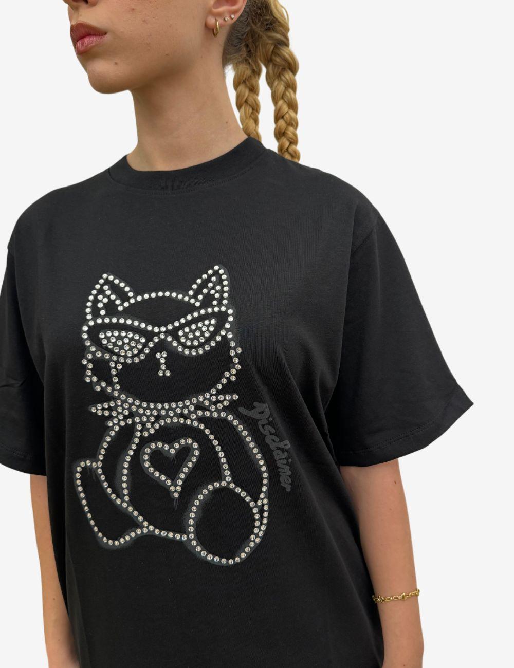 T-Shirt Disclaimer con strass e logo donna