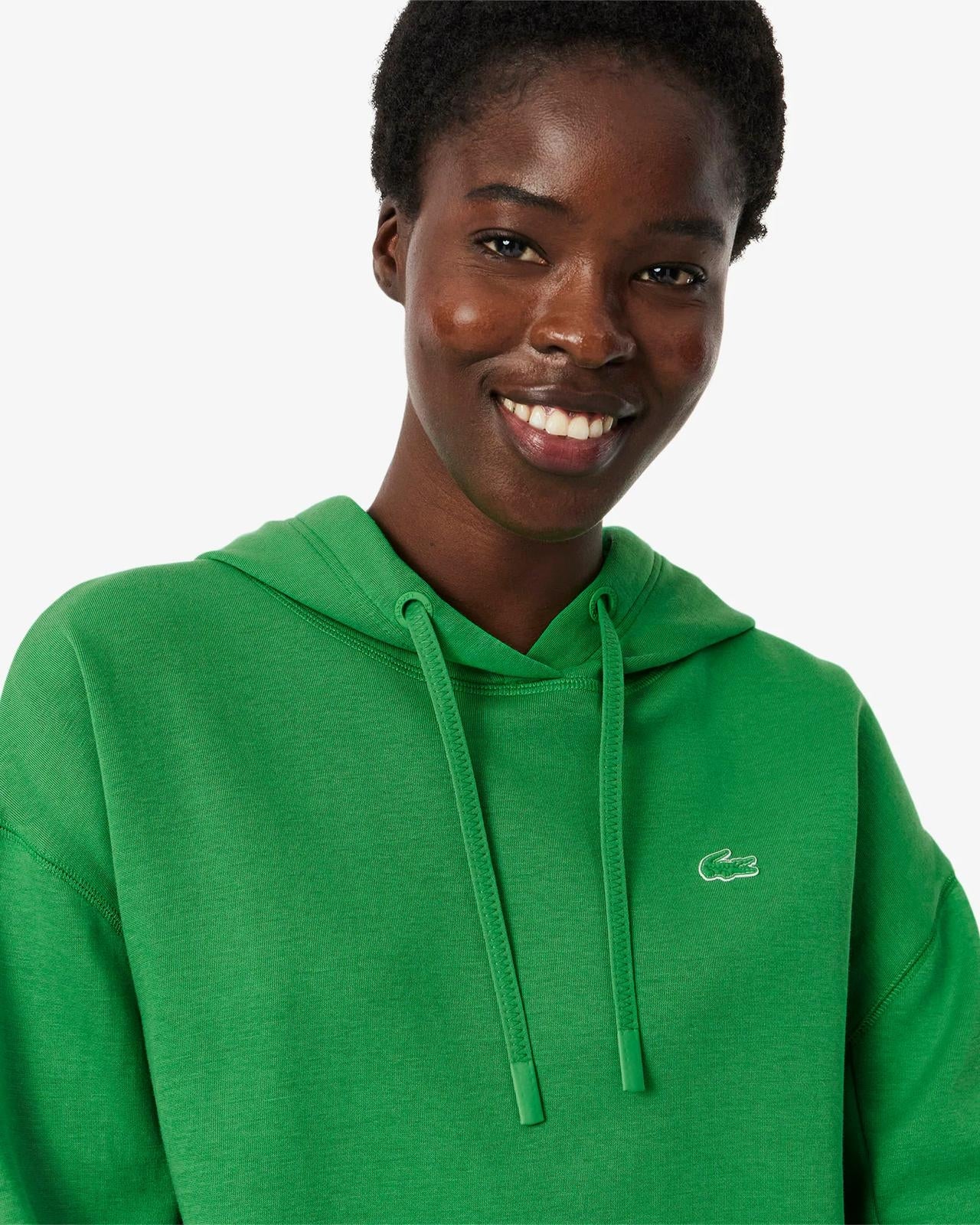 Felpa Lacoste cropped con cappuccio e logo in silicone donna