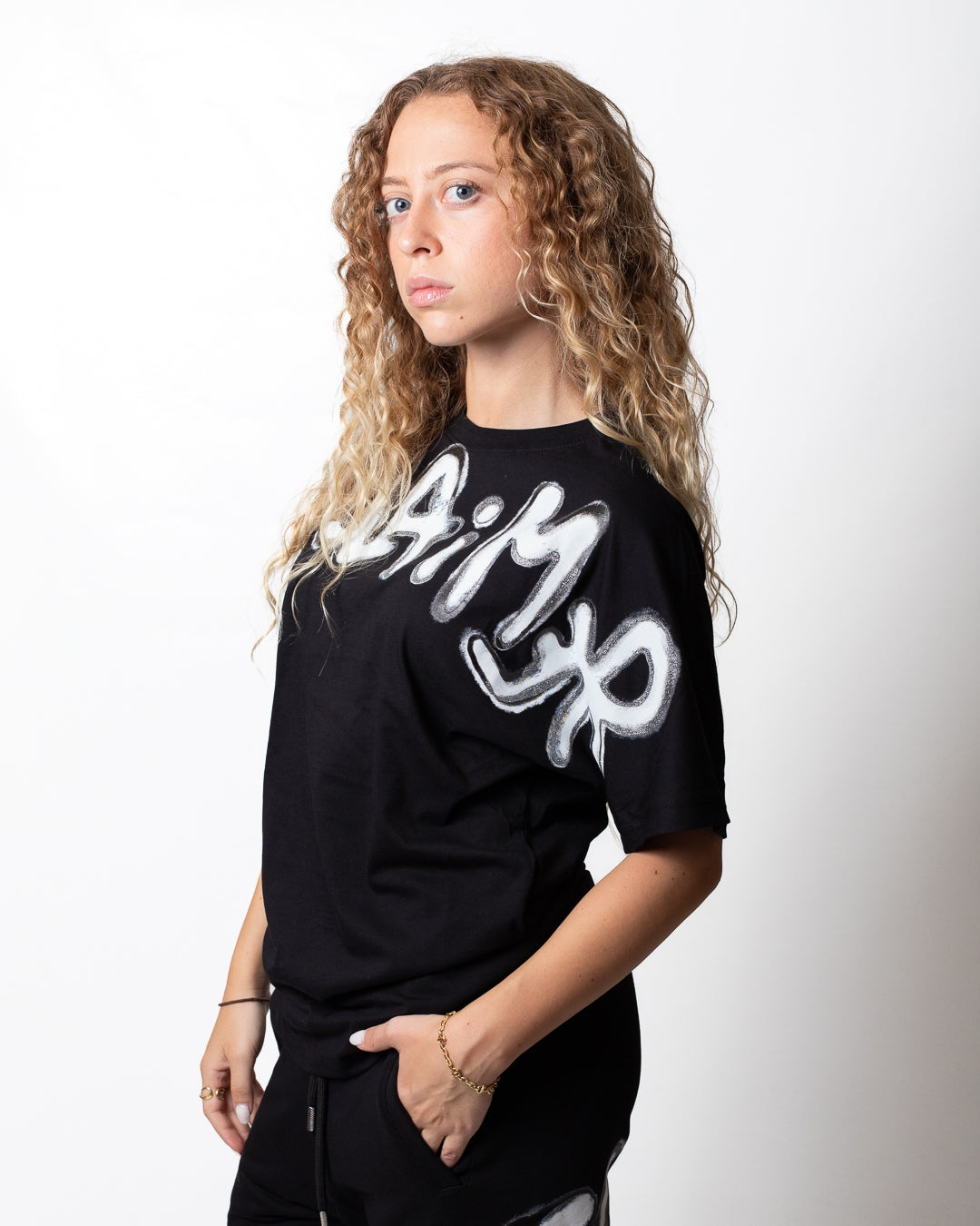 T-Shirt Disclaimer regular con logo e glitter donna