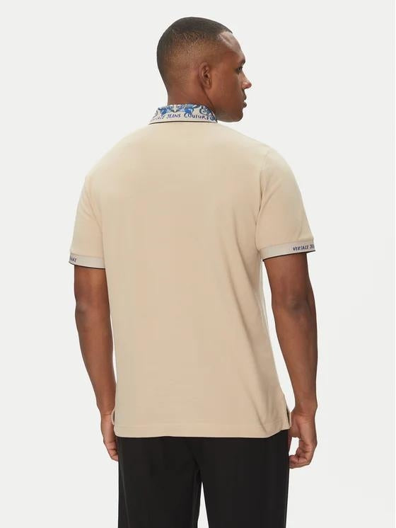 Polo Versace Jeans Couture in pique con logo e colletto fantasia uomo