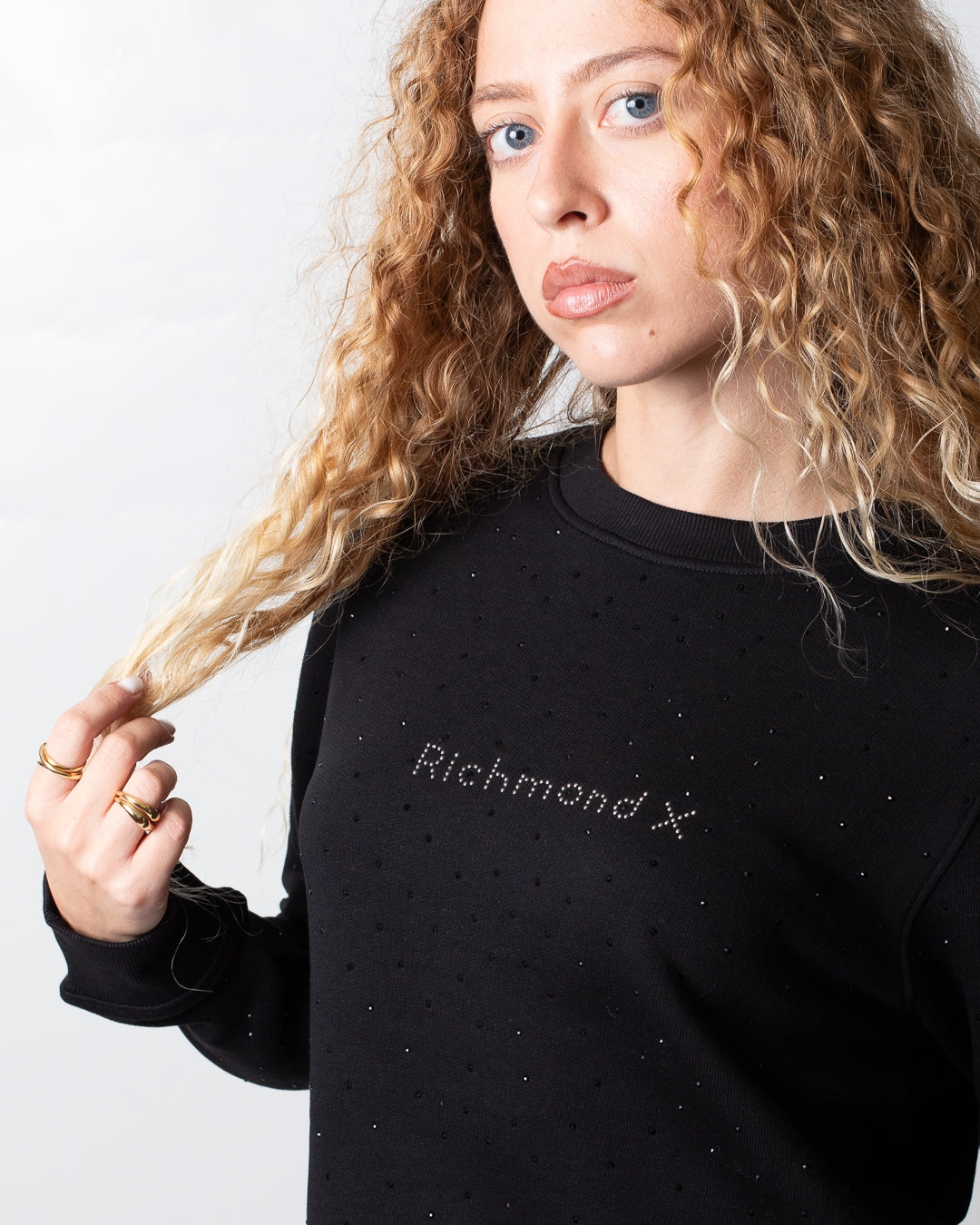 Felpa Richmond X girocollo con strass all-over donna
