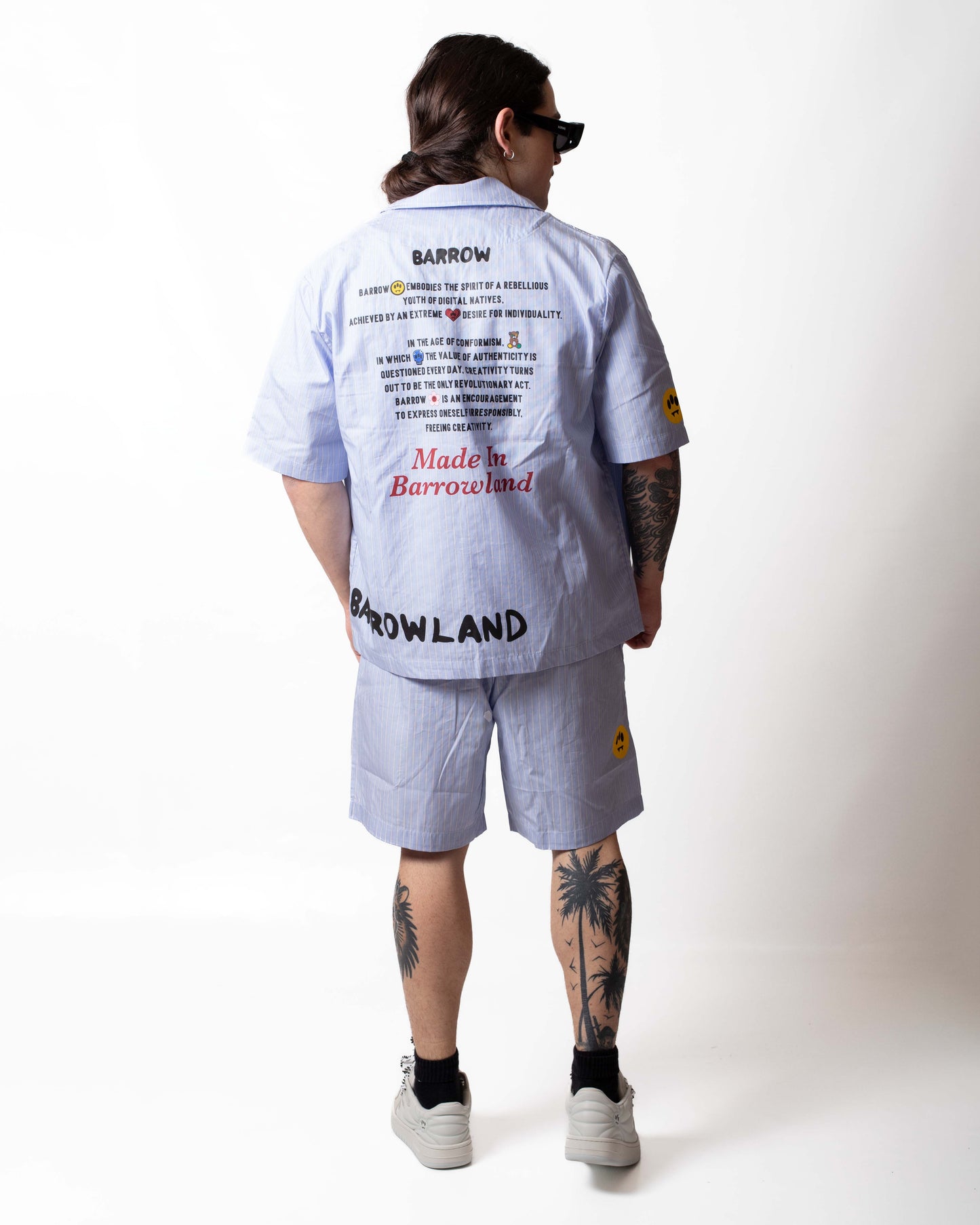 Short Barrow in popeline a strisce con stampe uomo