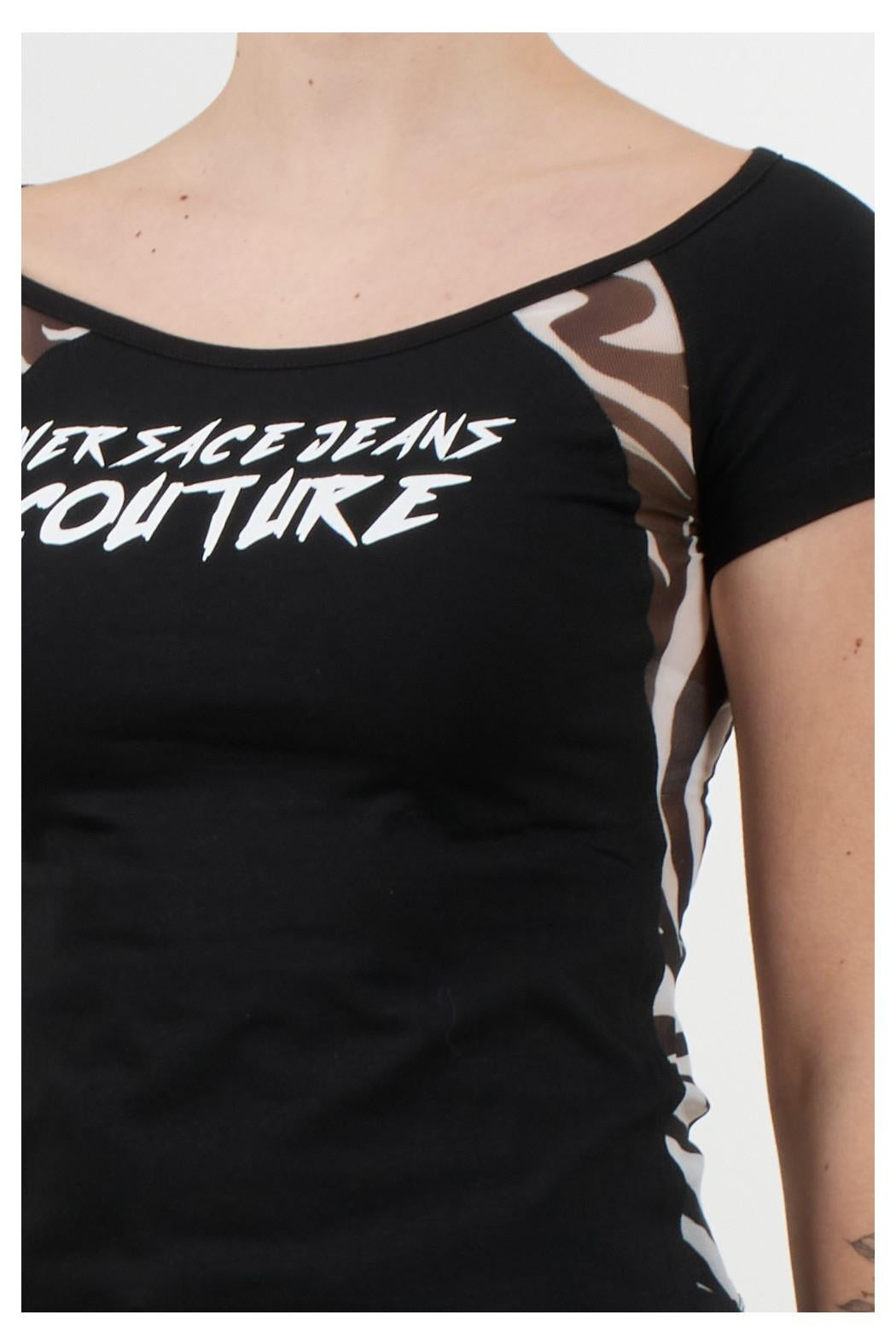 T-Shirt Versace Jeans Couture con logo e trasparenze donna