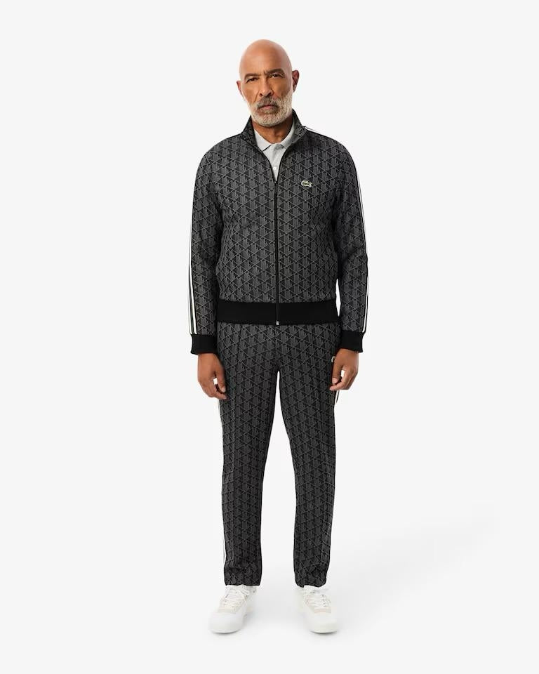 Felpa Lacoste con zip logata allover uomo