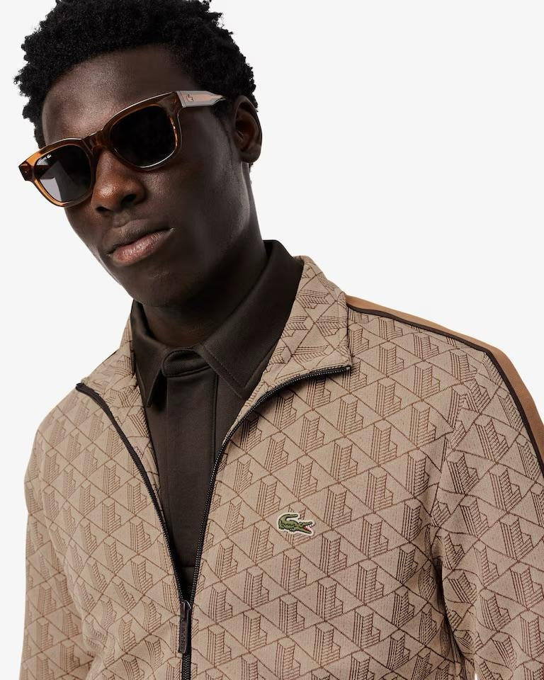 Felpa Lacoste con zip logata allover uomo
