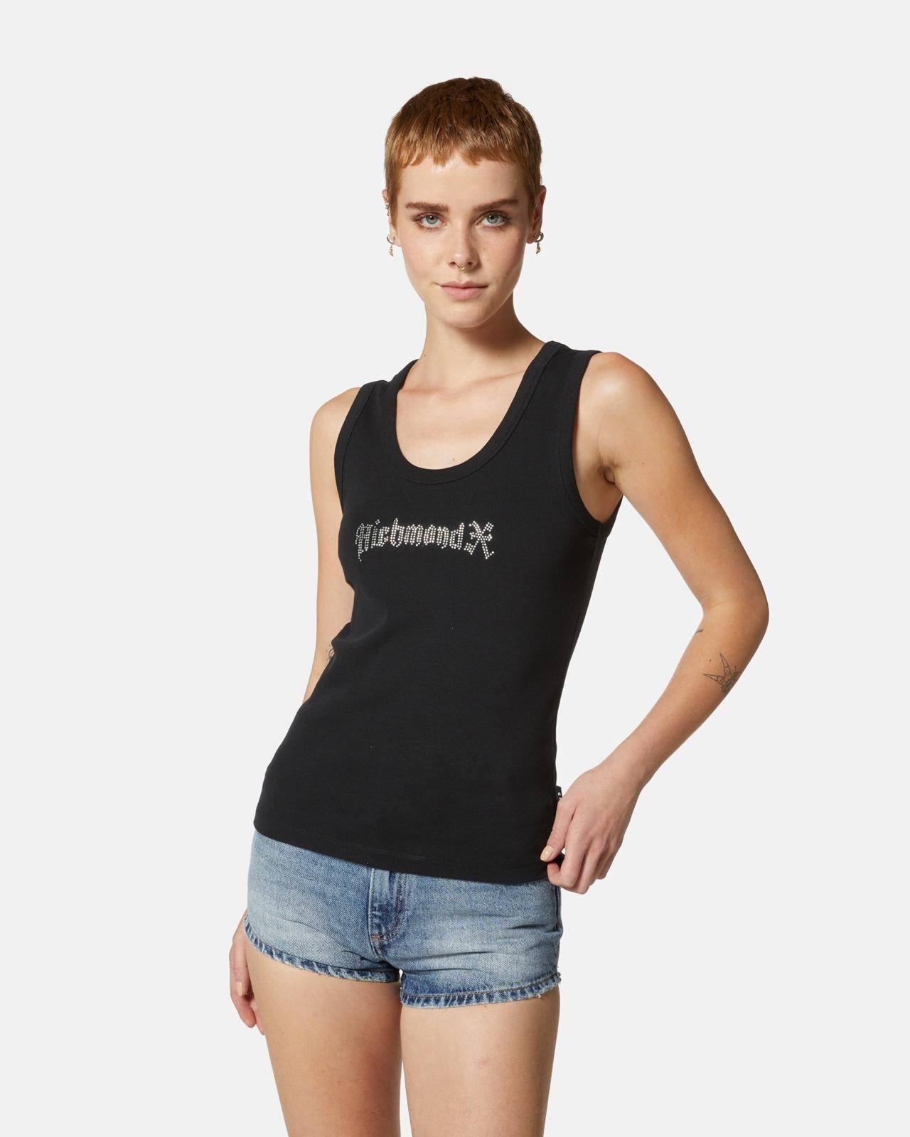 Canotta Richmond X con logo strass in cotone stretch
