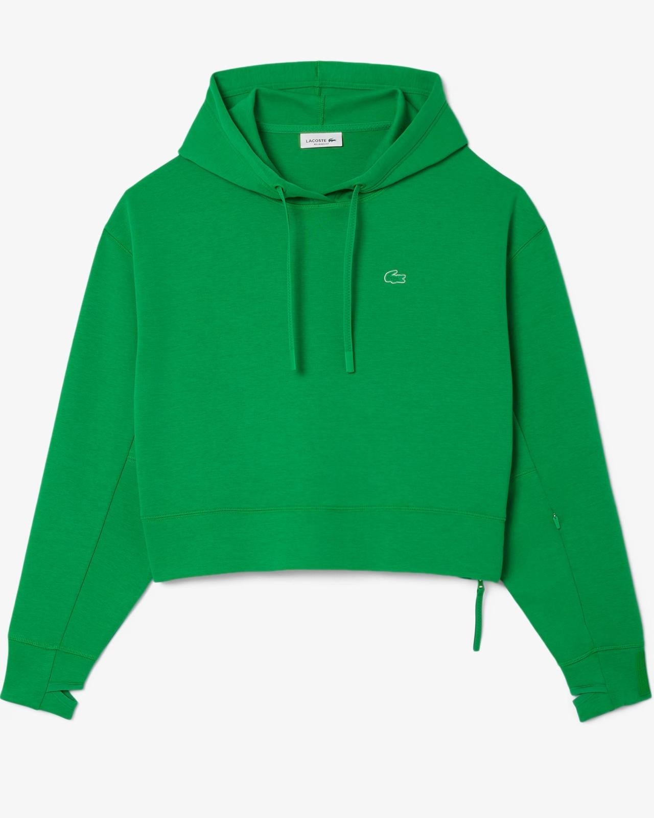 Felpa Lacoste cropped con cappuccio e logo in silicone donna