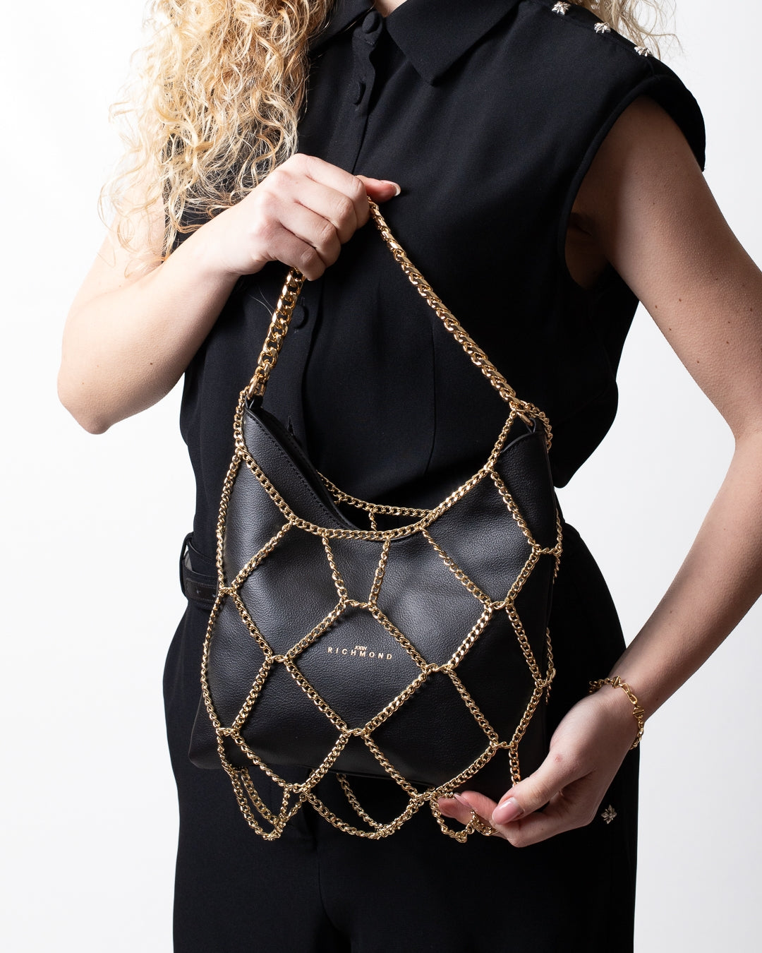Borsa John Richmond in vera pelle con manico e catene donna