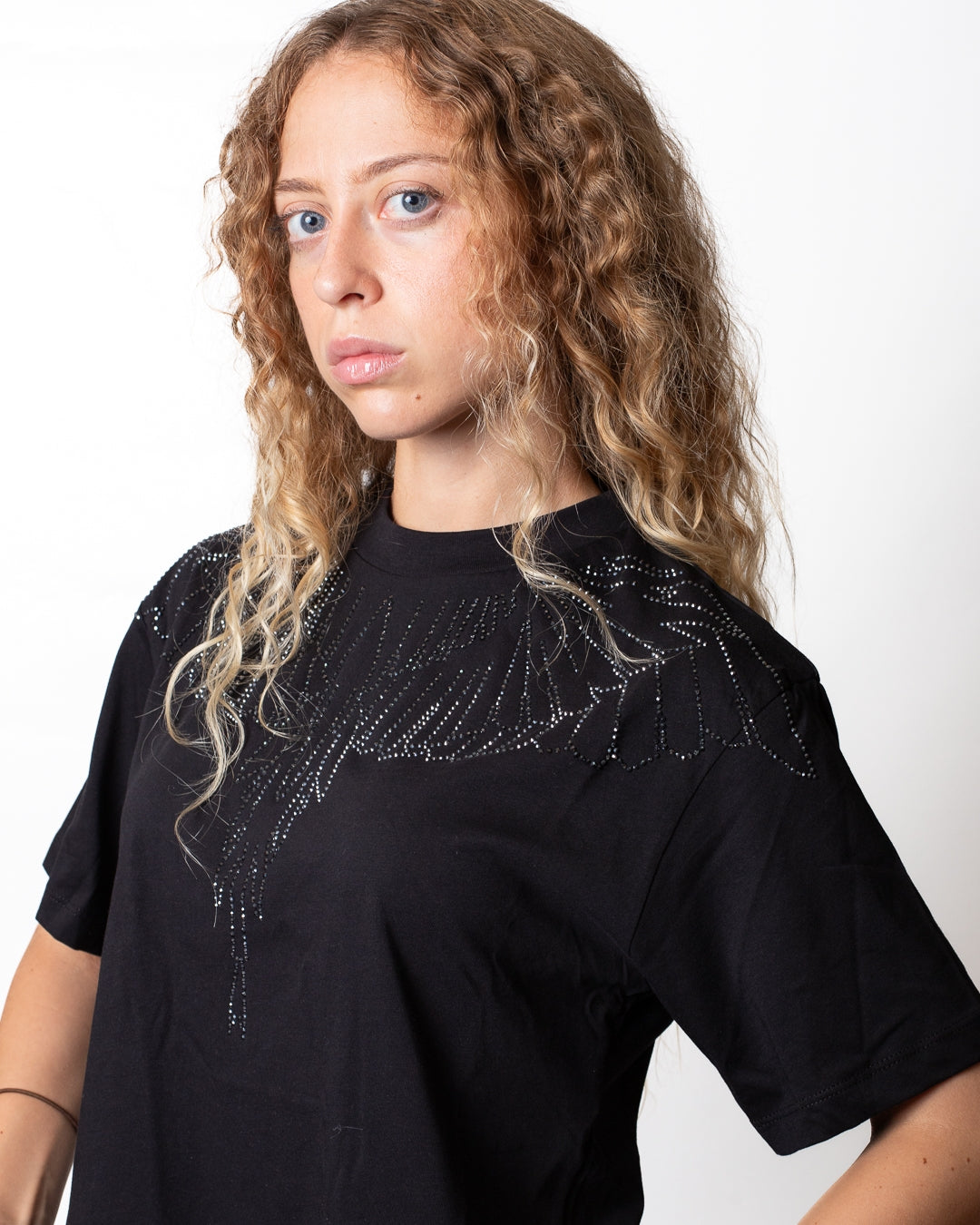 T-Shirt Marcelo Burlon cropped con strass donna