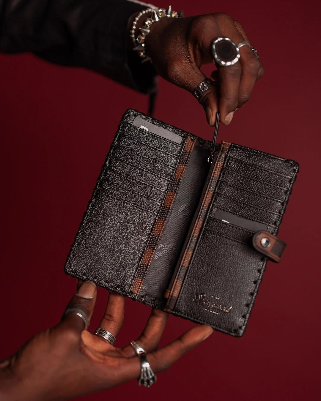Portafoglio Sprayground nero dose of check deux single-fold wallet