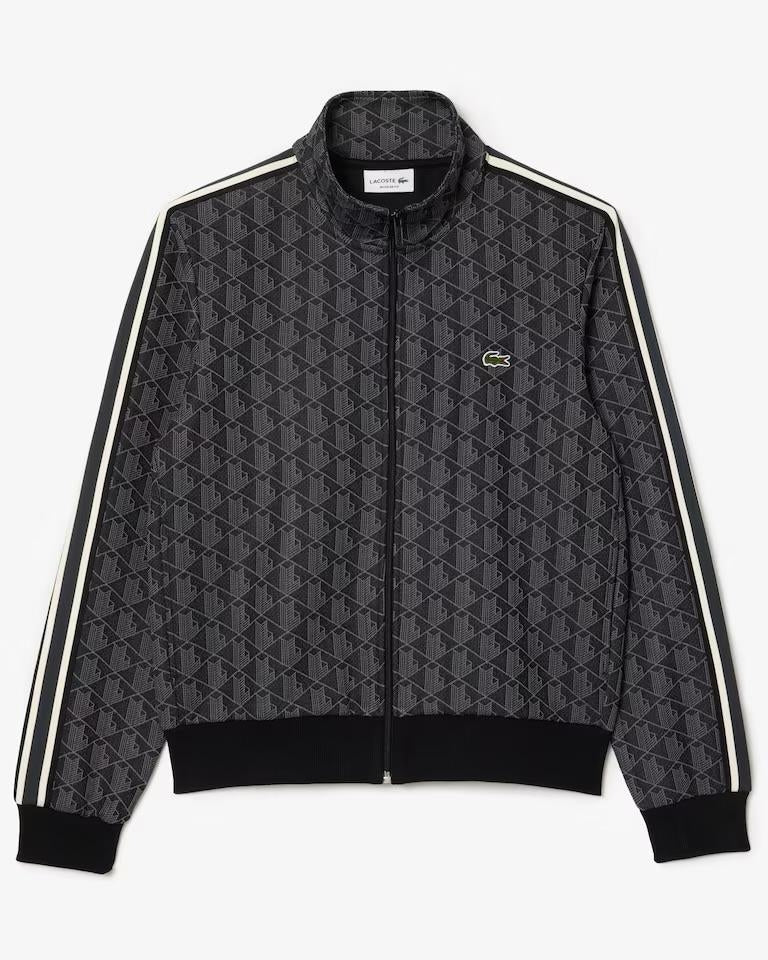 Felpa Lacoste con zip logata allover uomo