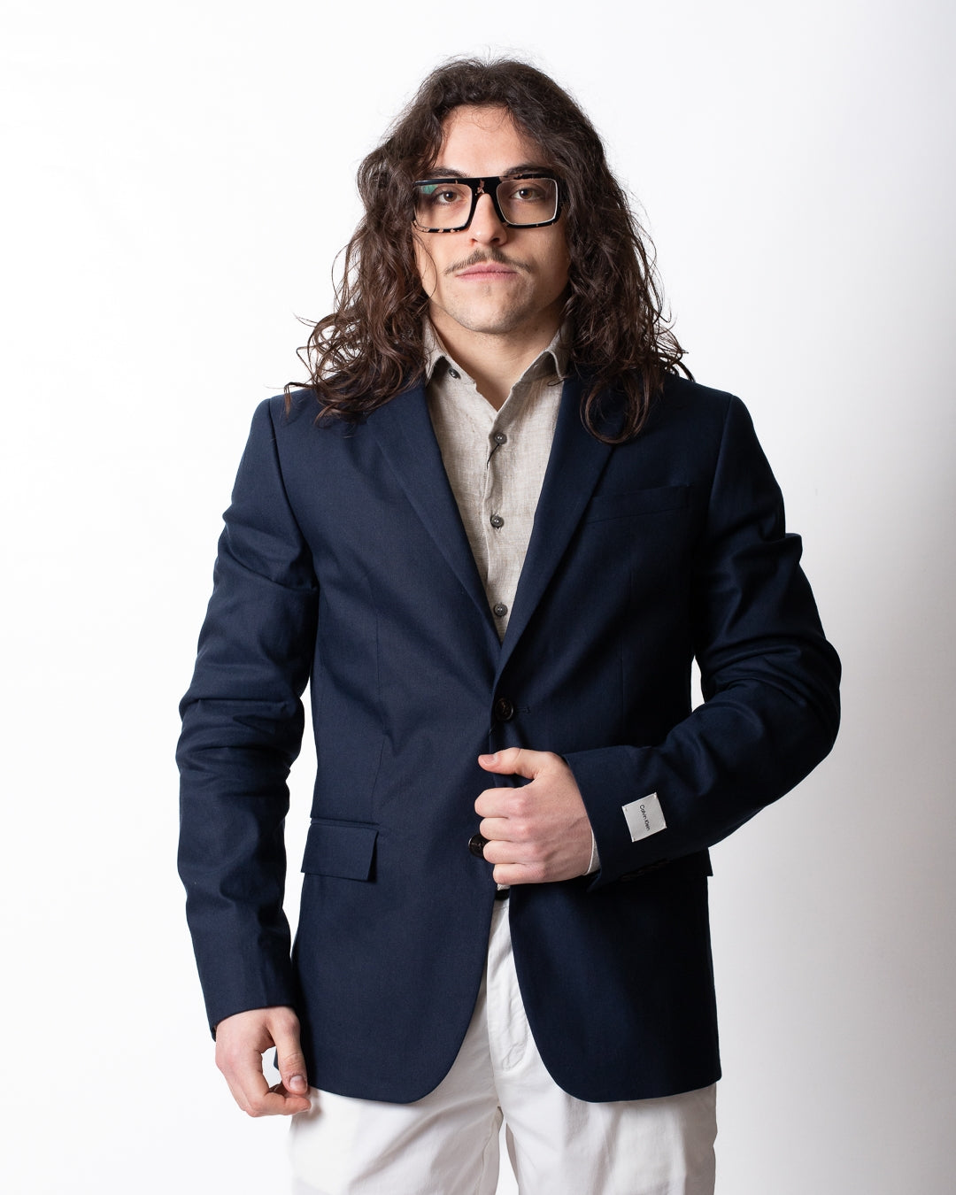 Giacca blazer Calvin Klein monopetto in misto lino uomo