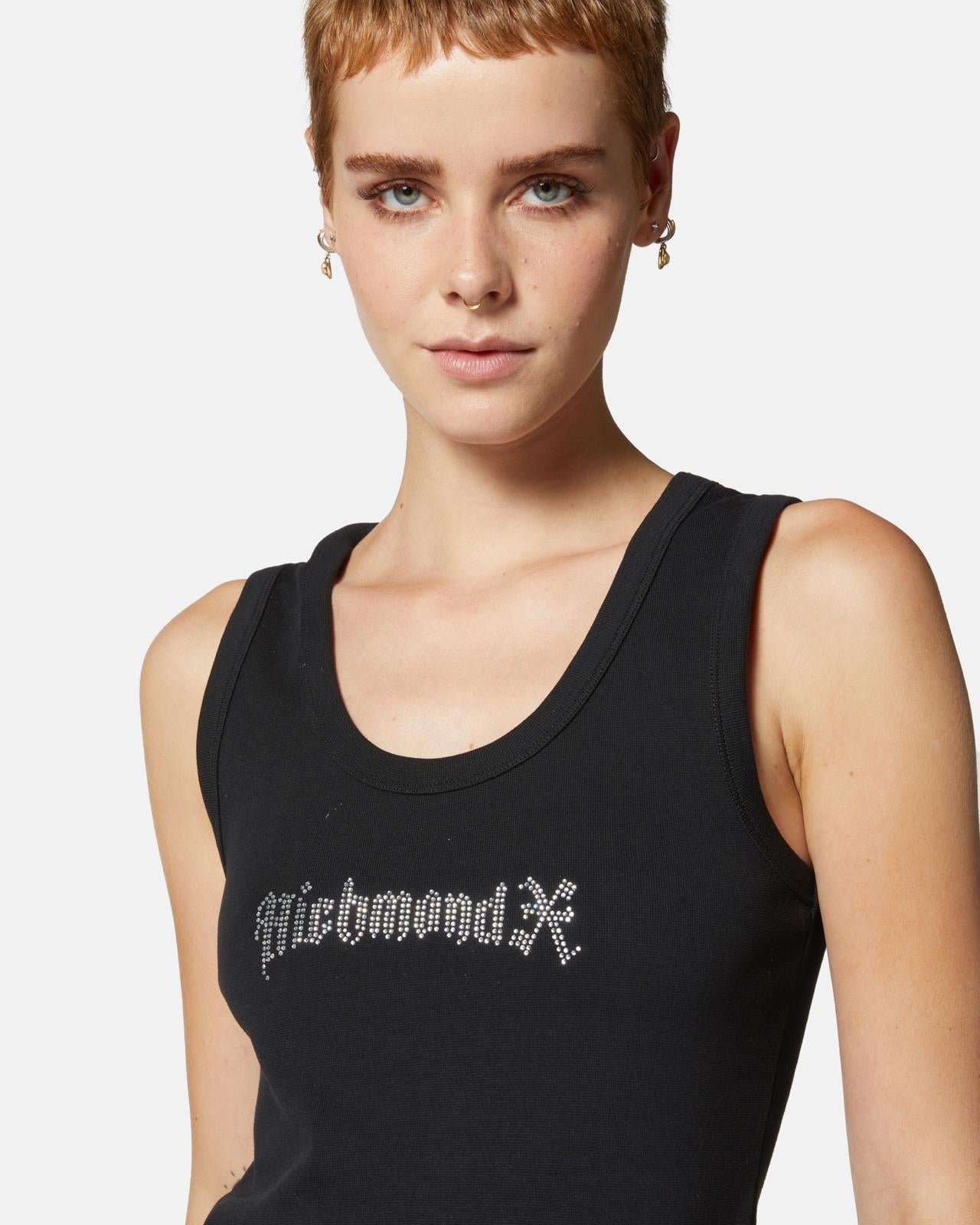 Canotta Richmond X con logo strass in cotone stretch