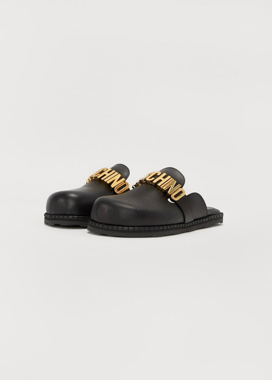 Sandali Moschino in vera pelle con placca logata uomo